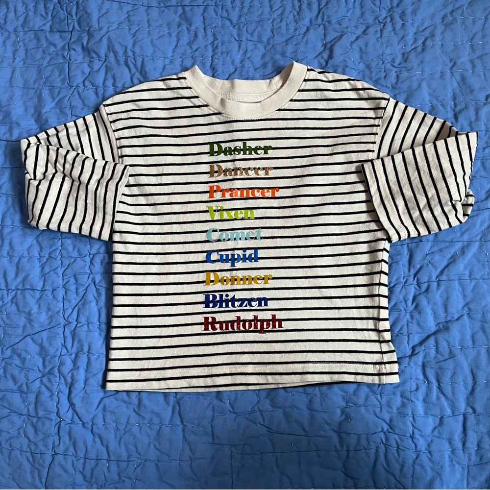 Like Mini Boden H&M Toddler Reindeer Names Christmas Stripe Long Sleeve